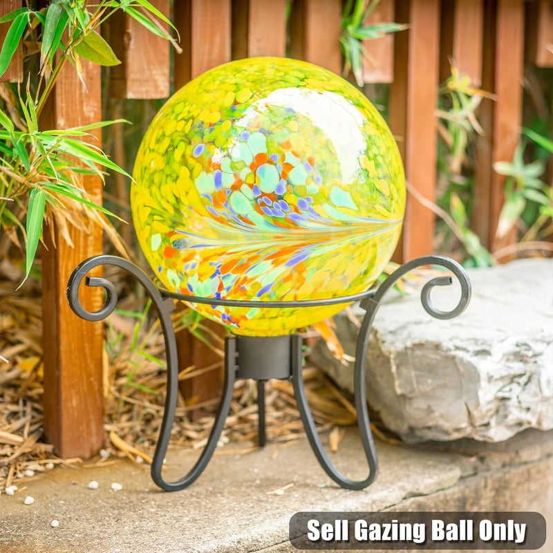 VCUTEKA Gazing Ball, Glass Gazing Balls Sphere for Garden Lawn Outdoor Ornament Yard Decorative, Yellow Swirl, 10" - Image 4